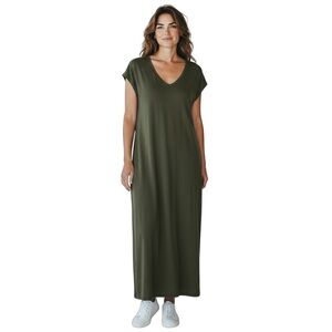 NWT Universal Thread A-line Front Lower Split Cap Sleeve Maxi Olive Dress Size L